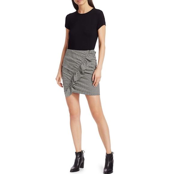 A.L.C. Jupiter Black Cream Houndstooth Ruffle Front Mini Skirt 6 - Picture 1 of 11